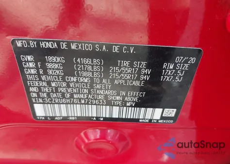 2020 Honda Hr-V Exl from USA, damaged, VIN 3CZRU6H76LM729633